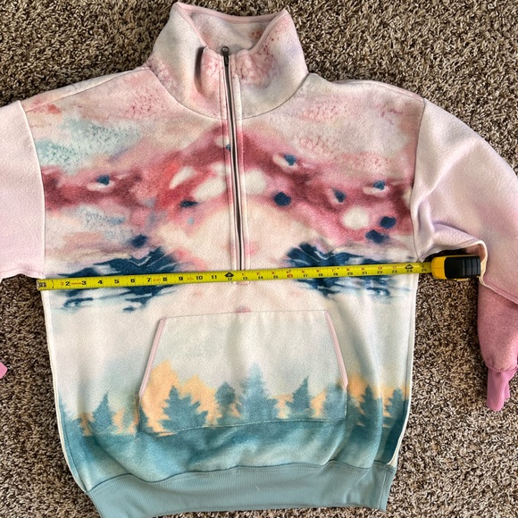 Anthropologie Pilcro Half Zip Multicolor Pullover Sweatshirt Scenic Rose Green - Picture 7 of 8